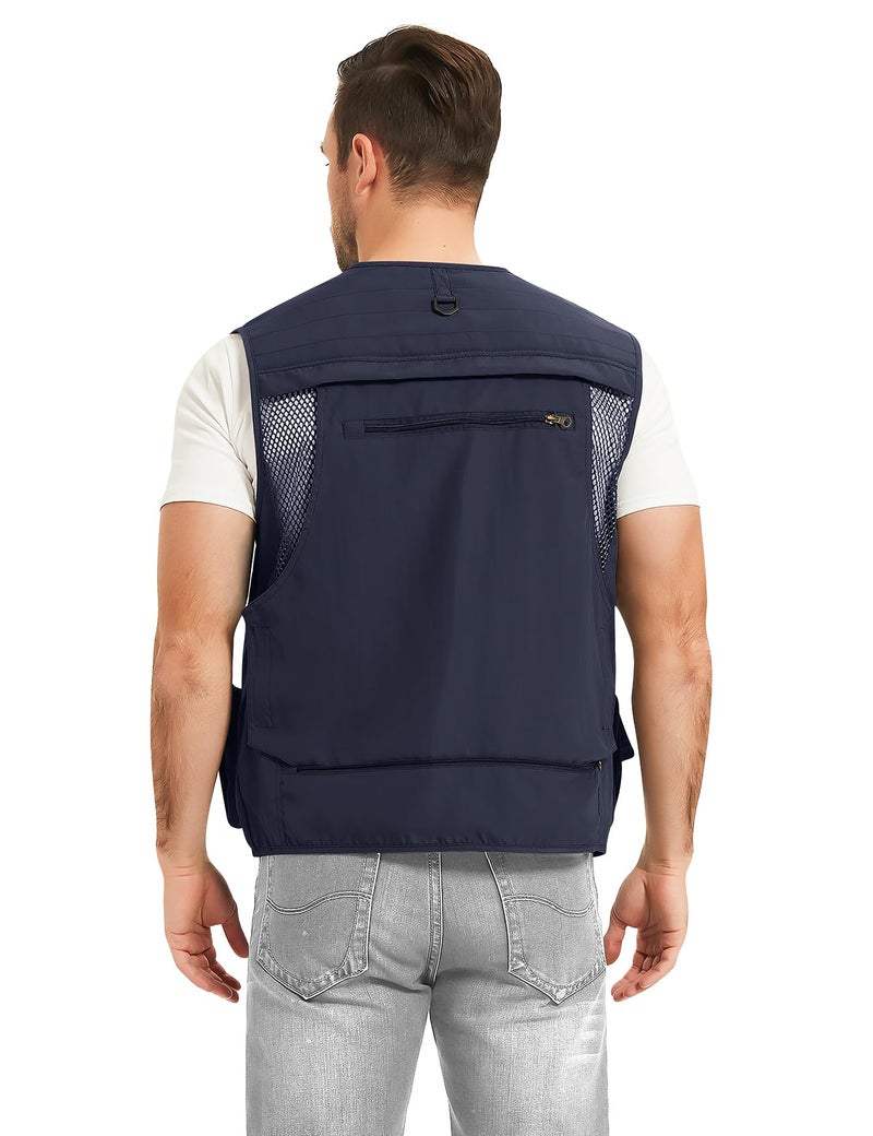 PEHMEA Men's Fishing Vest Utility Detachable Summer Vests with Pockets for Safari Travel Outdoor Work Photo Cargo Fly(Navy-XXL) - Image 5
